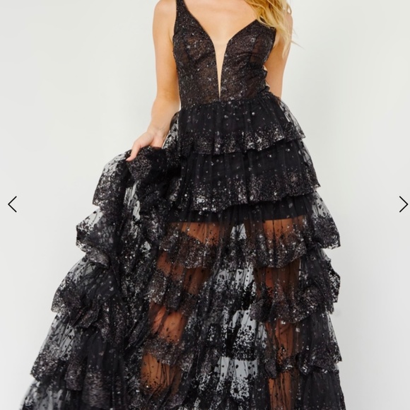 Black Size 2 A-Line Gown by Jovani - Picture 2 of 2